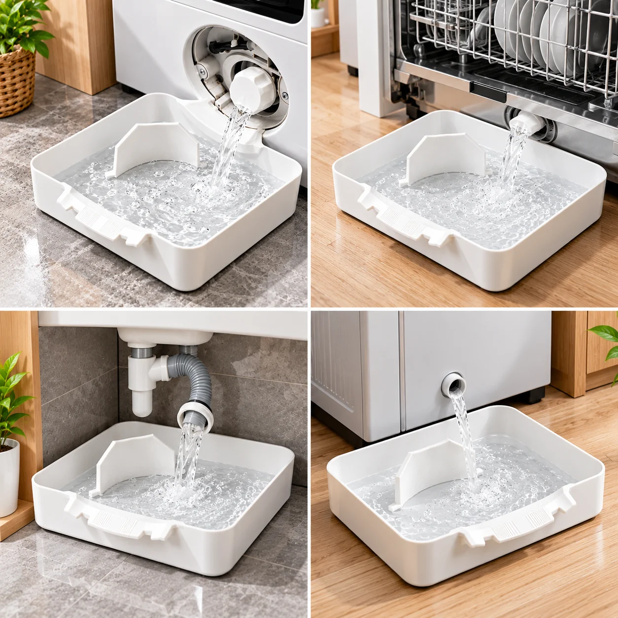 3-Piece Washing Machine Water Collection Tray Set, Compatible with Multiple Models of Haier and Little Swan Washing Machines, Anti-Overflow Drainage Base Tray, Shock-Absorbing and Water-Isolating, Protects the Floor, Household Washing Machine Accessories.