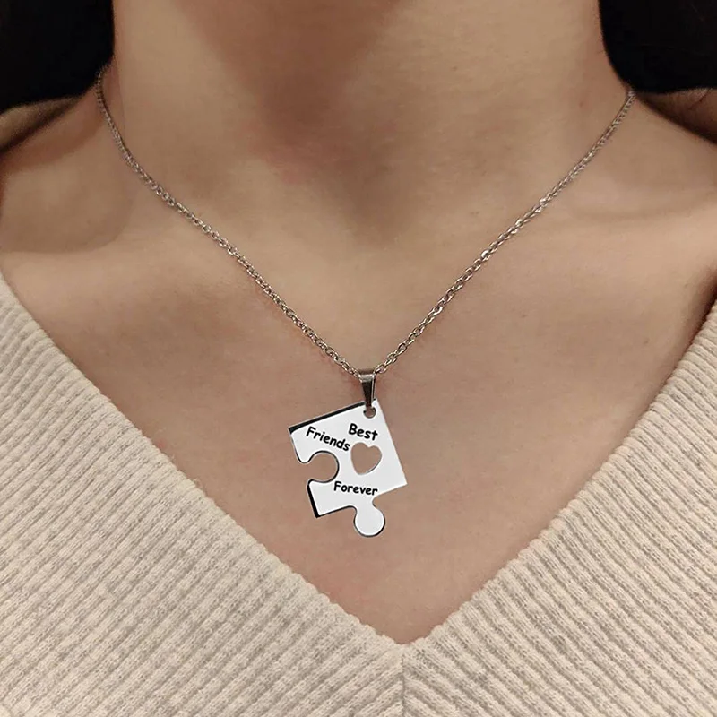 4 Pcs/Set Best Friends Forever Puzzle Pendant Necklace Set Stainless Steel BFF Necklaces Jewelry