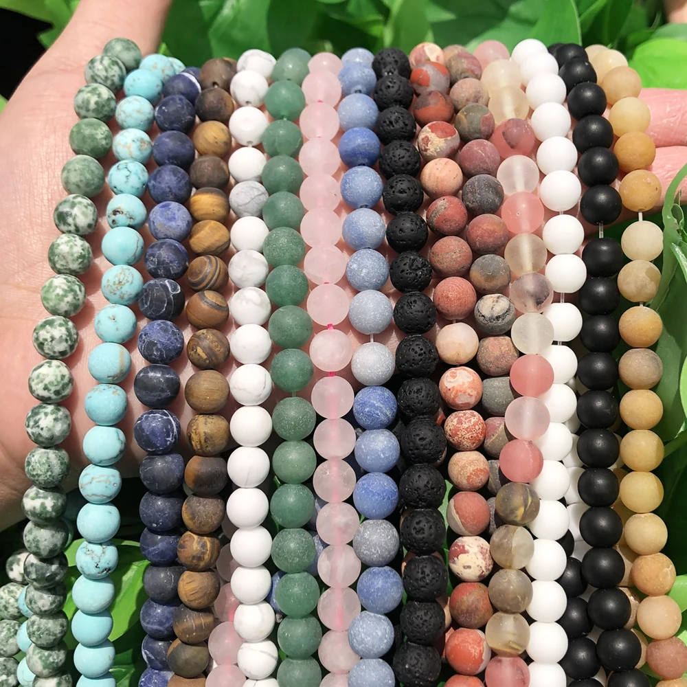 Natural Minerals Stone Matte Dull Polish Amazonite Agates Howlite Jaspers Beads for Jewelry Making DIY Bracelet Necklace 4-10mm