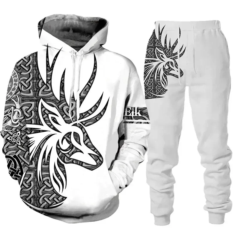 Men Hoodies Set Deer Hunting Sweatshirt 3D Print Tracksuit Men\'s Hoodie Pants 2pcs Set Fashion Casual Oversize Pullover Clothes