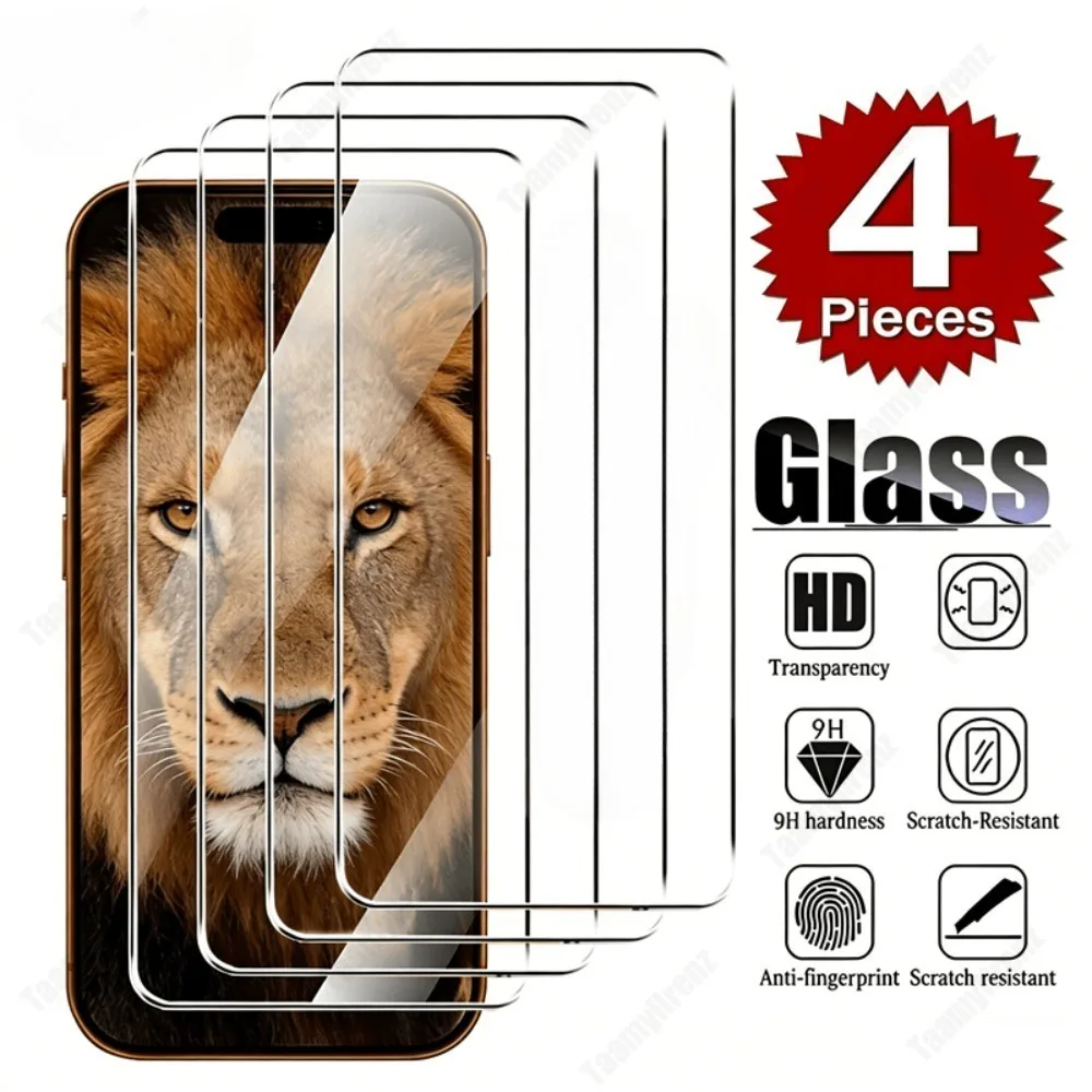 

4Pcs Ultra Clear Tempered Glass for iPhone 17 16 15 14 Pro Max 17e 16e Screen Protector for iPhone 15 14 Plus 13 12 11 Pro Mini