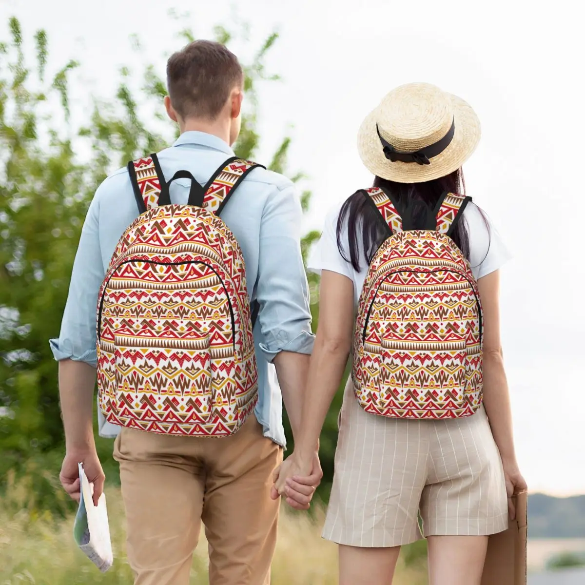 Mochila asteca de estilo étnico variegado, bolsa leve de escola secundária para caminhadas e viagens, mochila tribal africana vintage para homens e mulheres, moda