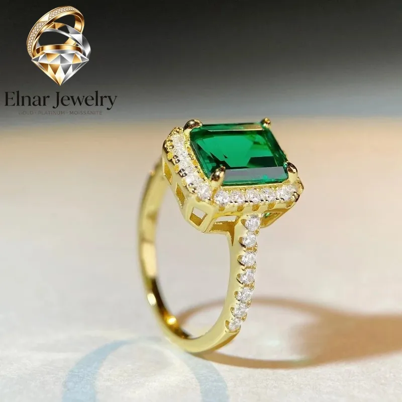 

Elnar Jewelry Luxury Solid Platinum PT950 18K gold 3 karat Emerald Ring Pagoda Cut Women's Diamond Ring