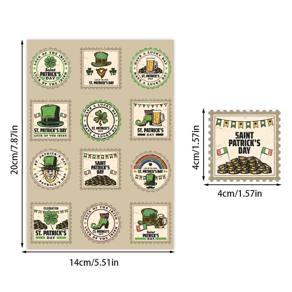 4 Sheets St. Patrick's Day Label Stickers DIY Party Envelope Gift Decoration Sealing Sticker Stationery