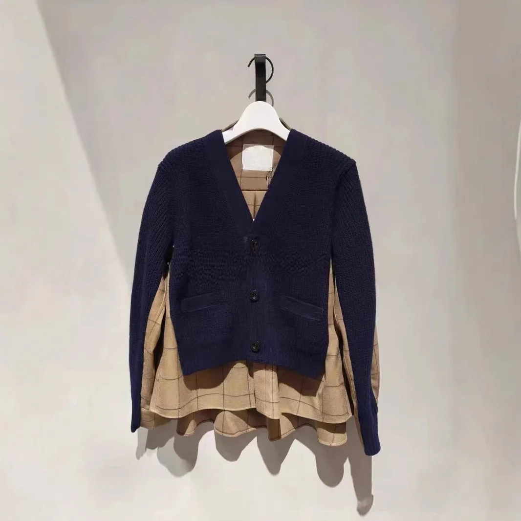2024 Autumn/Winter patchwork knit sweater with casual coat