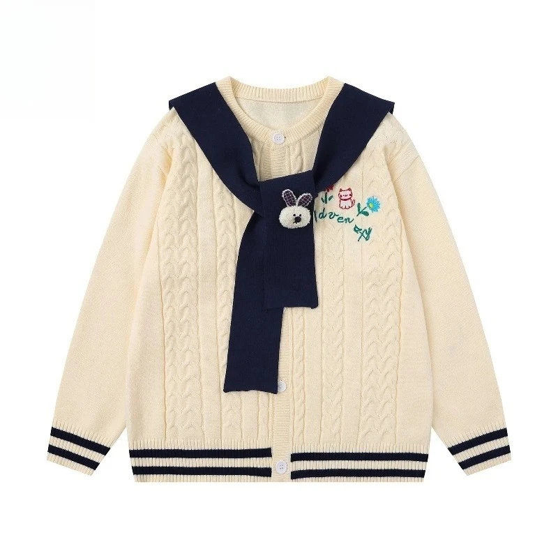 

Streetwear Style Letter Doll Embroidery Detachable Cape Cardigan Unisex Fall Winter Versatile Knitwear Outerwear