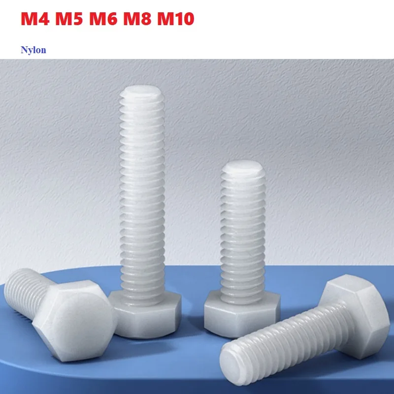 Nylon External Hexagonal Screw White Bolt M4 M5 M6 M8 M10 Electrical Insulation Purpose Length 6mm to 60mm