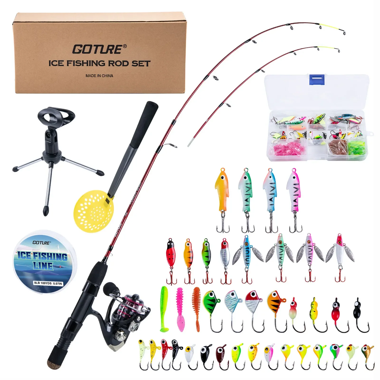 

Goture Winter Shrimp 32" Ice Fishing Rod Set 2Tip M/MH Portable Fishing Rod Carbon Fiber River Shrimp Carp Fishing Pole Tackle