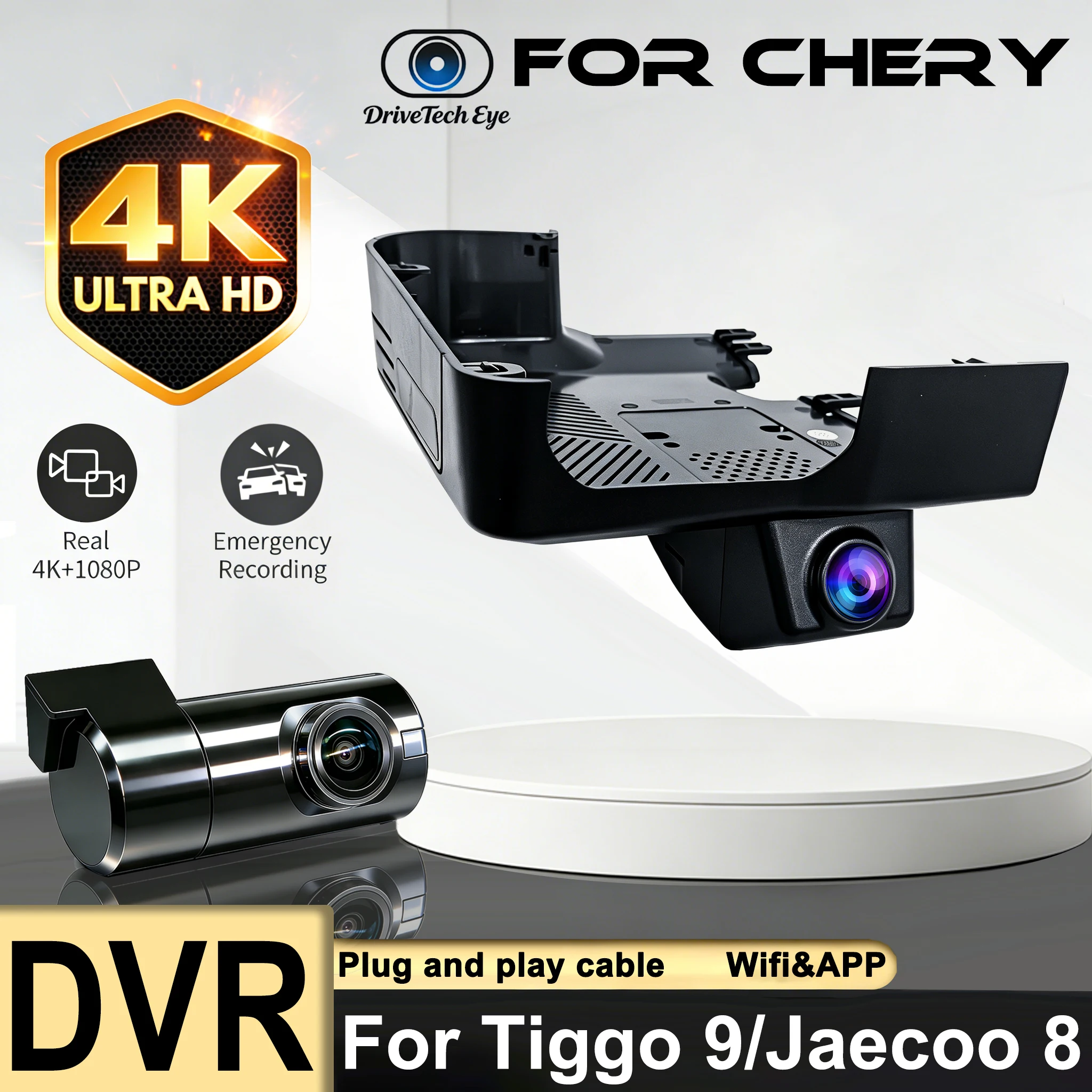 For Chery Tiggo 9 Jaecoo J8 8 Fulwin T10 Lucano L8 4K 2160P Dash Cam Front Rear Car Camera DVR Wifi Plug & Play Video Recorder