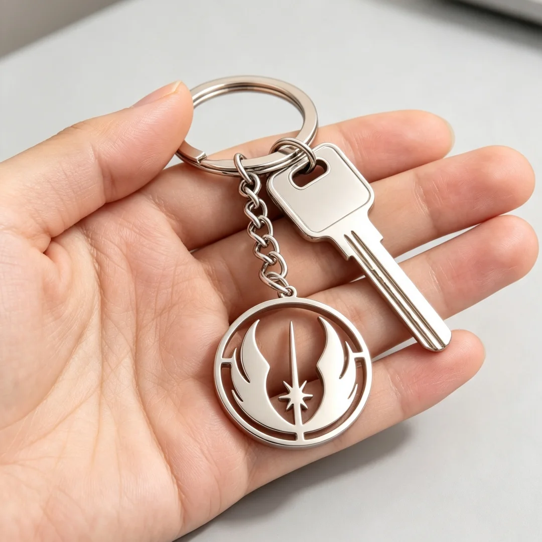 Stainless Steel Jedi Order Symbol Logo Pendant Keychain  Chain Star Gothic Keyrings For Women Jewelry Hip Hop Man Gifts