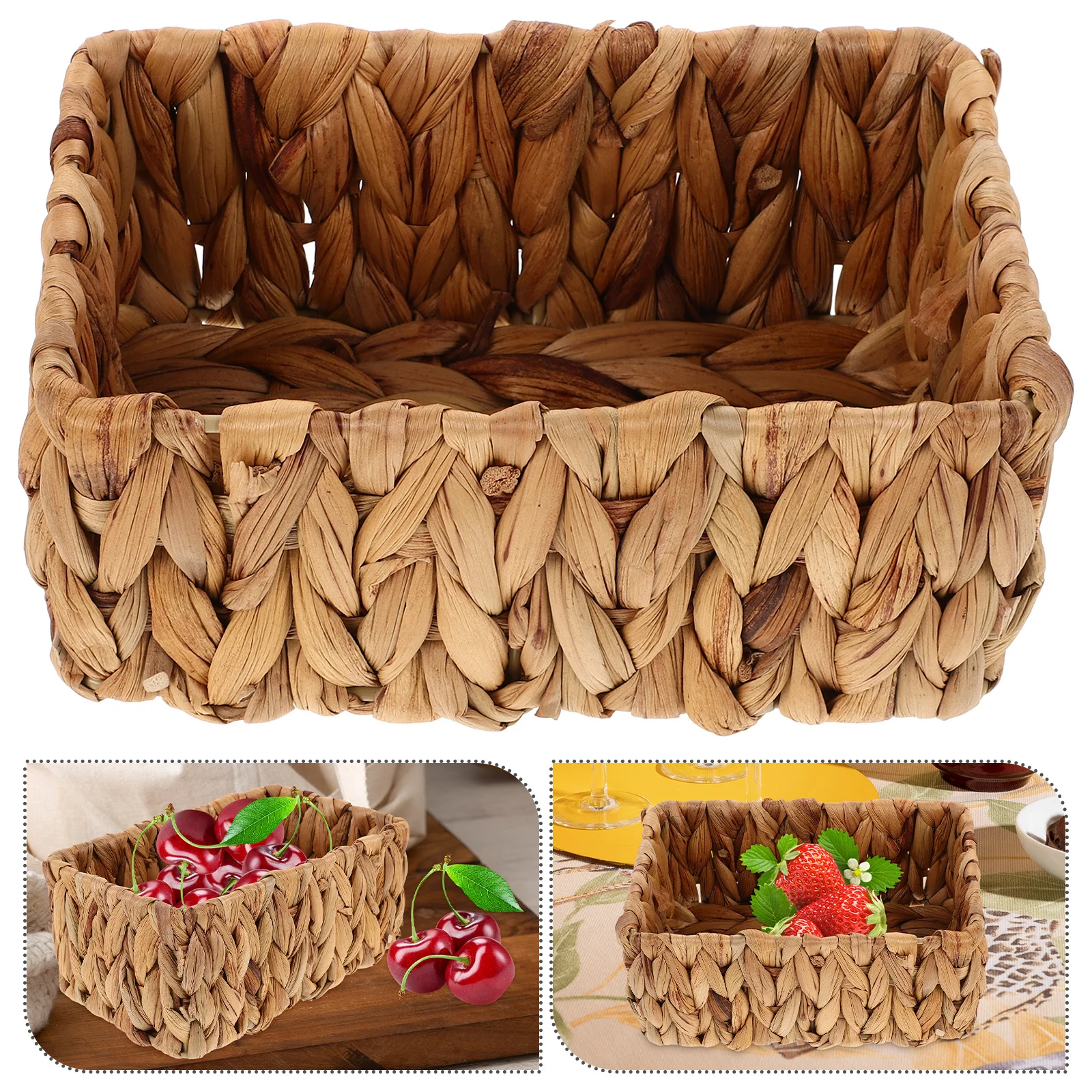 손으로 엮은 위커 수납 바구니, 천연 해초 바구니, 욕실 화장실 선반 책상 정리용 잡화 과일 간식 가정용