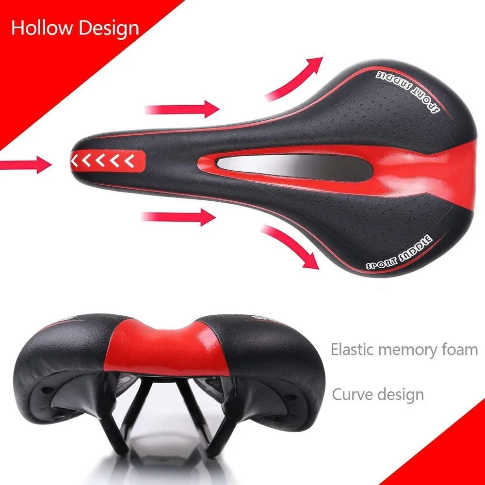 Bike Saddle Mountain Bike Seat Breathable Comfortable Bicycle Seat PU Leather Gel Filled Shockproof Men Women Bicycle Saddle