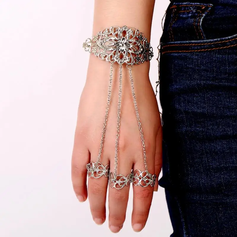 Vintage Finger Ring Hand Chain Harness Multi Chain Punk Bracelet for Women Gifts