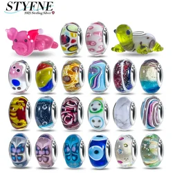 Original Sterling Silver 925 Shiny New Mini Pattern Murano Turtle Rabbit Glass Beads for Women DIY Bracelet Jewelry Making