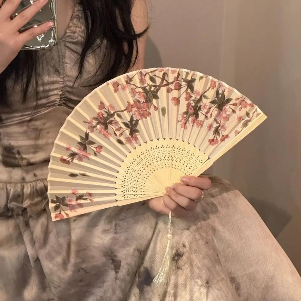 Vintage Style Chinese Japanese Folding Fan Plastic Colorful Shank Classical Dance Fan Folding Crafts Photo Props Dance Supplies