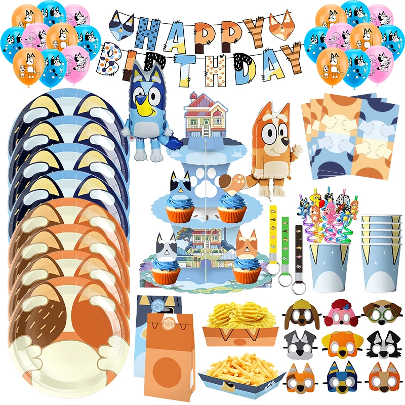 Birthday Party Decoration Blue Balloons Bluey Tablecloth Backdrop Party Supplies Bluey Birthday Set Party Favors Kids Birthday