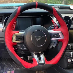 for Ford Mustang 2015-2021 Mustang GT 2015-2021 DIY Hand-stitched Sports style Genuine Leather non-slip car Steering Wheel Cover