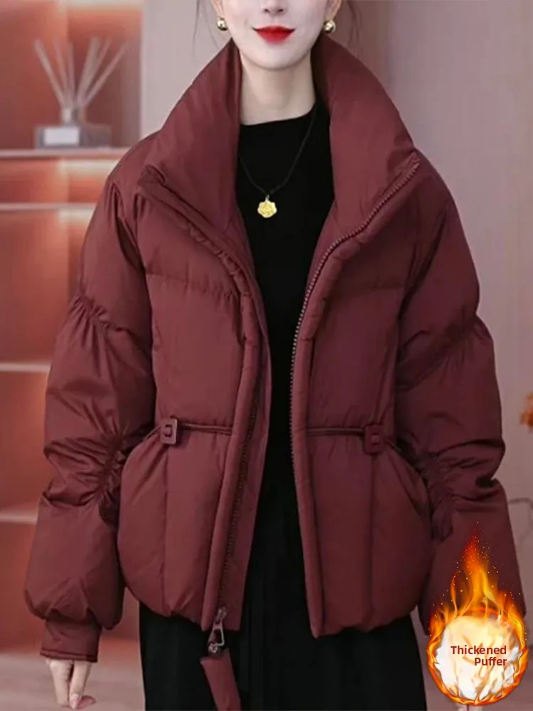 

Stylish Stand Collar Cotton Jacket Women's Winter Fashion Anti-Aging Trendy Cotton Coat Thickened Long Sleeve Zipper Closure