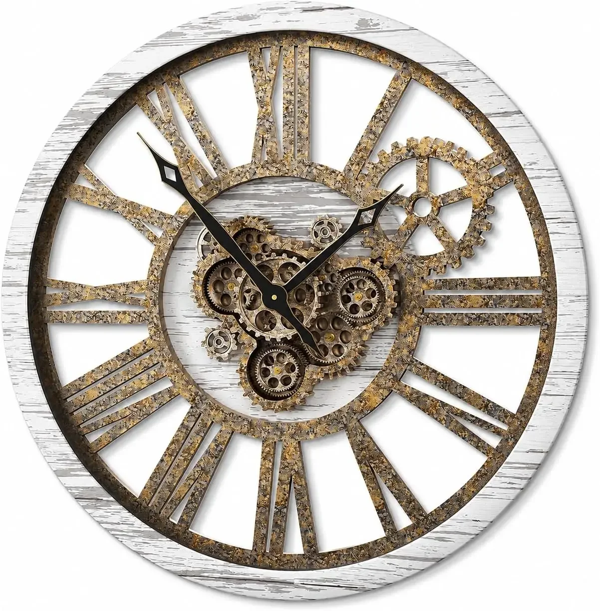 The B-Style Large Wall Clock 36 inch Grey White and Bronze | Moving Gear/ Oversized Vintage Farmhouse/ Living Room Decor/ Rustic