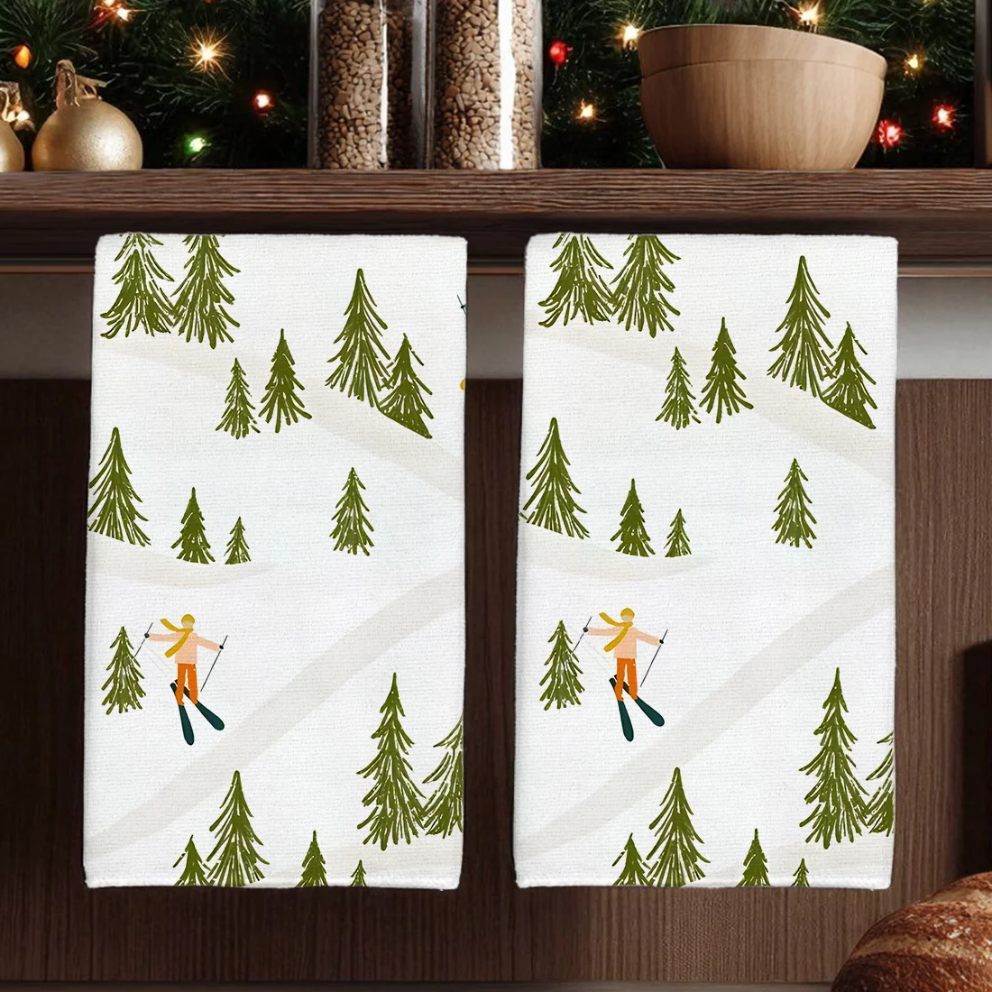 2 قطعة مناشف المطبخ عيد الميلاد الشتاء التزلج فوط مطبخ طبق منشفة طبق للمطبخ عيد الميلاد الديكور 40x60 سنتيمتر #3