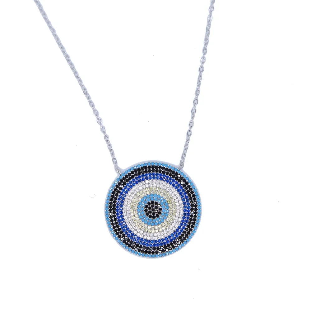 Round Shape fashion AAA Zircon micro pave black cz and blue zirconia pendant Necklaces Jewelry NEW disc necklace