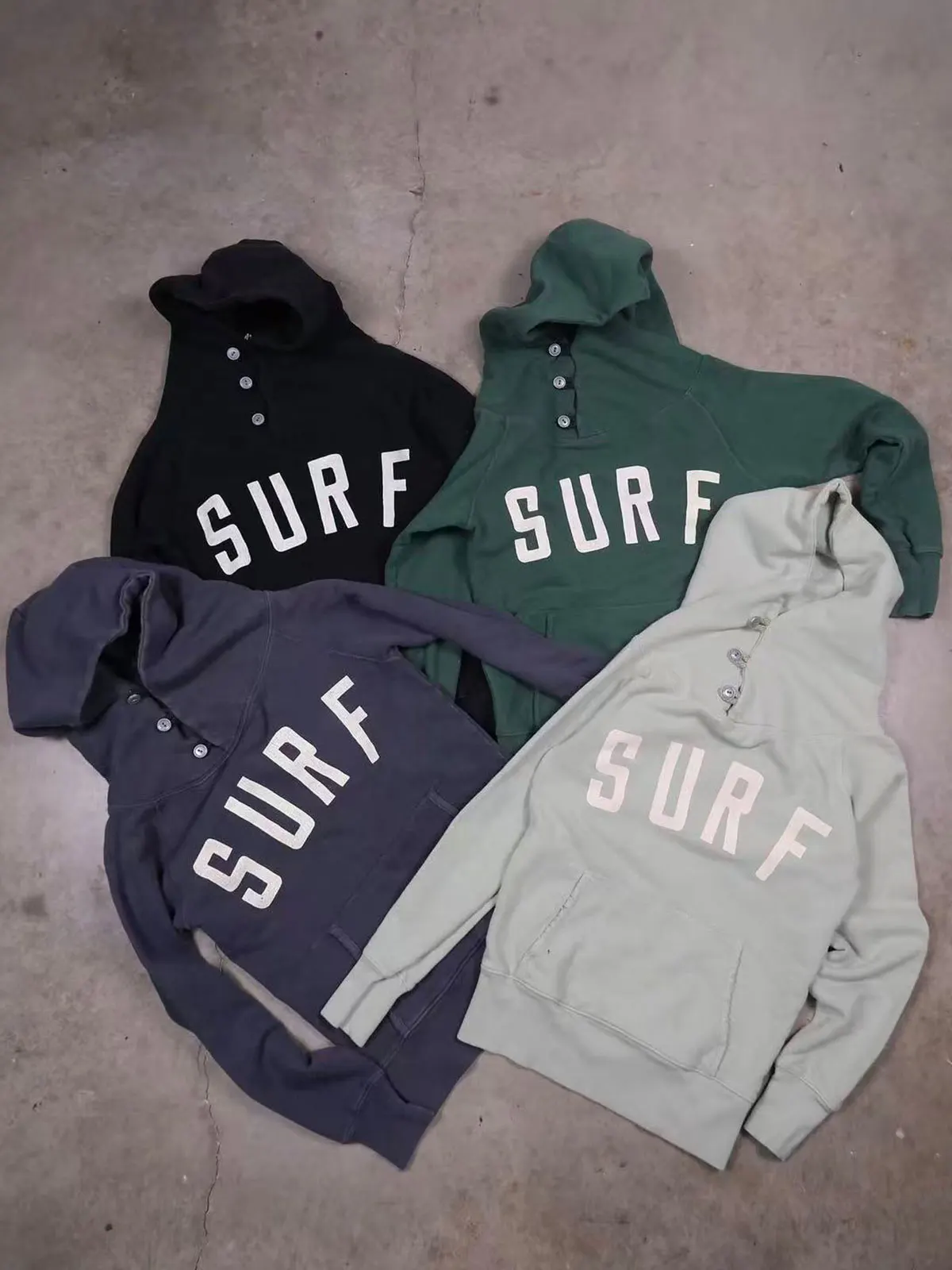 Surf Spell out Button Hoodie Unisex Long Sleeve Cotton Sweatshirt with Hat Casual Comfortable Breathable Anti-Wrinkle Wear-re...