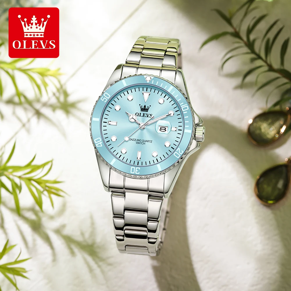 OLEVS 5885 Quartz Watches for Women Trendy Top Luxury Brand Original Ladies Watch One-Way Rotating Outer Ring Design Woman Watch