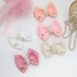 10cm Ribbon Bow Pearl Hair Bows Alloy J oJo Princess Girls Clips Covered Alligator Hairpins Hairgrips Korea Handmade Headwear