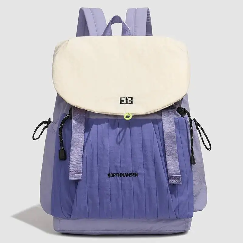 Large Capacity Fashion Versatile Backpack College Style Casual Shoulder Bags Newest Sweet Color-Block Drawstring Backpack