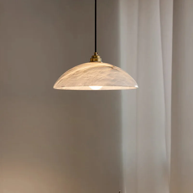 Retro Natural Marble Round Pendant Light Modern and Simple Restaurant Bar Table Lamp Designer's Creative Aisle Hanging Lamp
