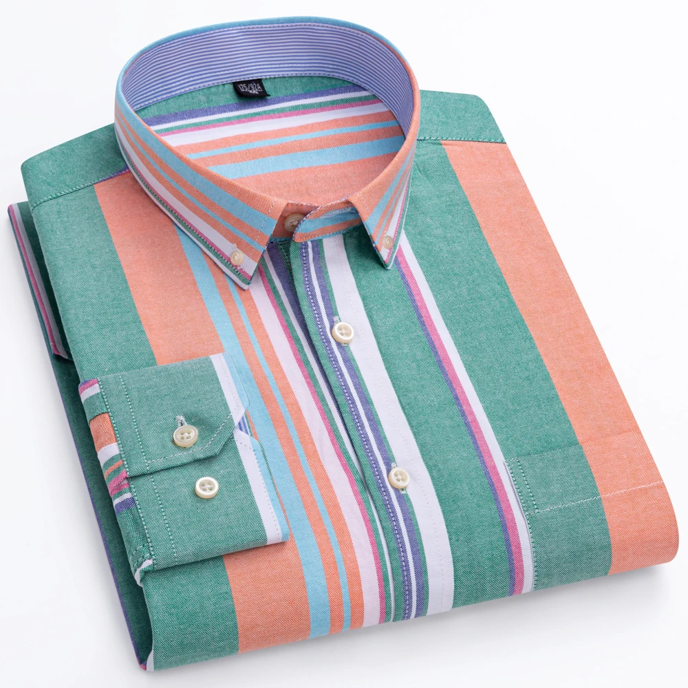 Oxford Striped Long Sleeve Button Down Shirts with Pocket, Old Money Style Designer Clothes for Man Cotton 100℅ Checked Shirts
