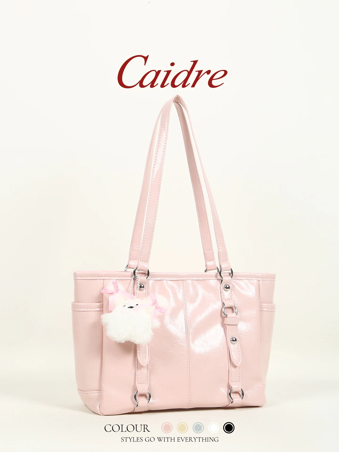 

Caidre Adorable Large Capacity Tote Bag Commuter Handbag Women's Gift Casual Shoulder Bag Soft PU Leather Korean Style