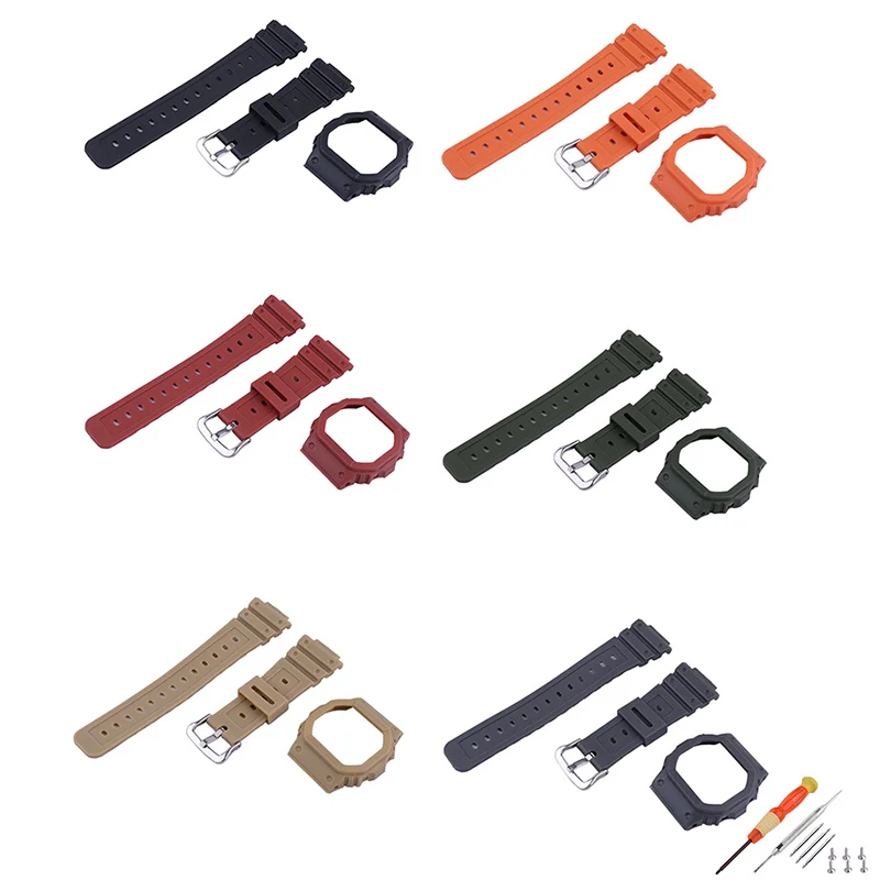 Correa de reloj y funda de resina para hombre de 16mm compatible con Casio DW-5600 5000 GWX-5600C GW-B5600 correa de reloj pulsera deportiva de goma para mujer