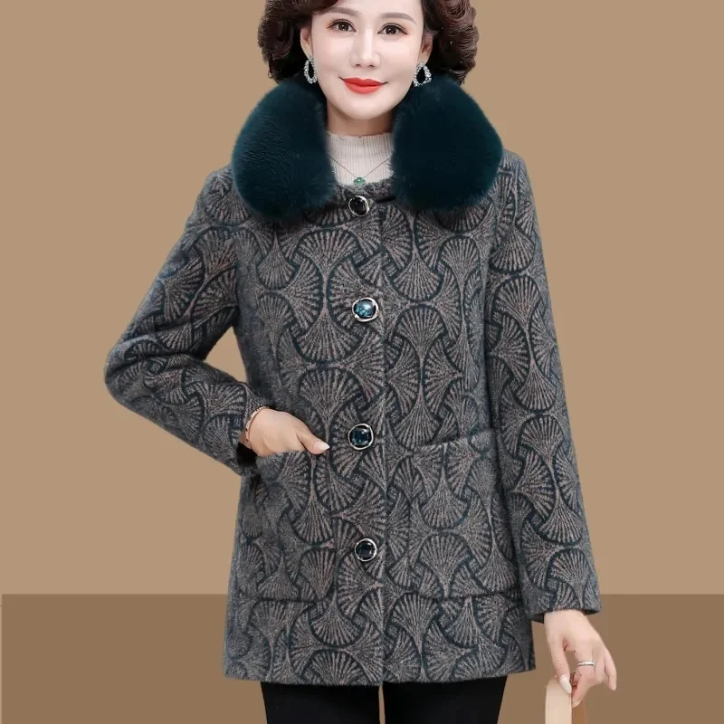 High-End Mother Mink Fur Jacket Women Winter 2025New Padded Wool Coat Middle-Aged Elderly Outwear Fashion Warm Overcoat Lady Top