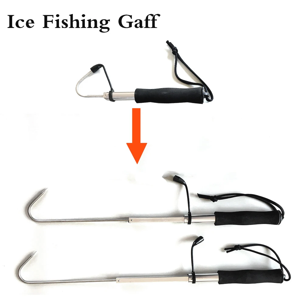 Big Fish Fishing Gaff Tool Telescopic Open 64cm-116cm Ice Fishing Spear Hook Tackle for Heavy Weight Fish Active Stainless Steel