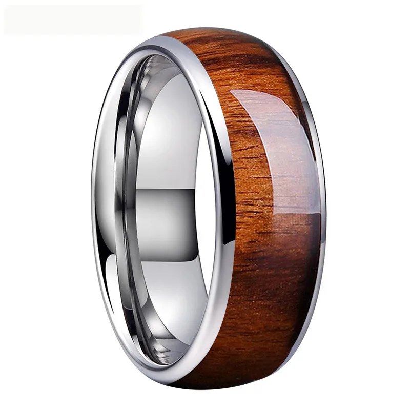 UilzStainless Steel Wood Grain Inlaid Rings For Men Retro Titanium Steel Atmospheric Ring Jewelry Boyfriend Gifts Accessories