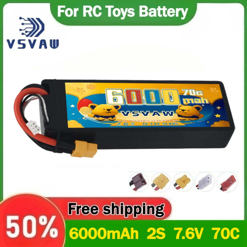 

Высококачественная аккумуляторная батарея 6000 мАч 2S 7,6 В 70C для радиоуправляемых автомобилей, лодок, грузовиков, моделей самолетов
