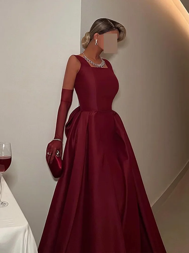 Adeli Sexy Burgundy A-Line Prom Dress Women's Saudi Square Neck Bow Party Evening Gown Floor Length Special Occasion Dresses image 5