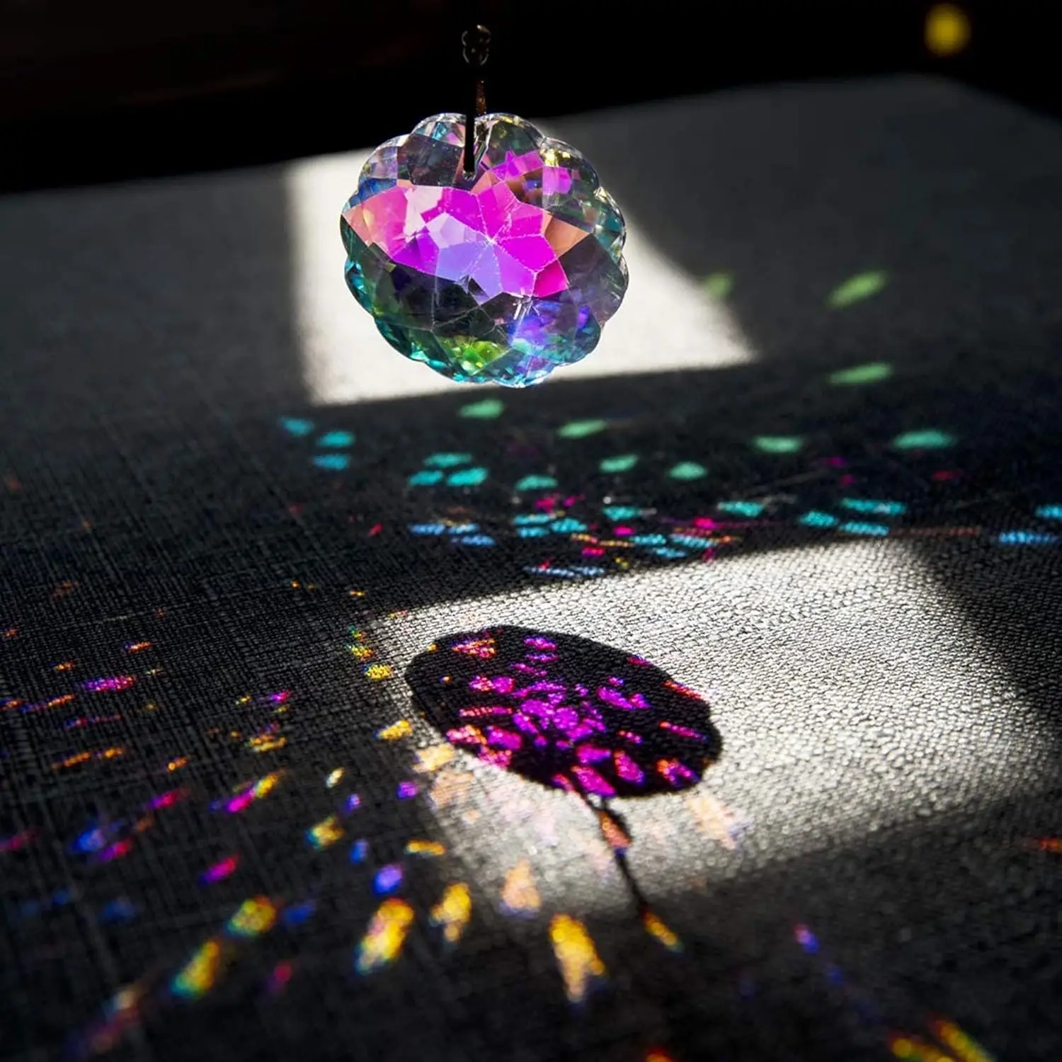 1 Pc With Rope Colorful Crystal Glass Prism Ball Suncatcher Pendant, Home Garden Craft Decoration, Valentine\'s Day, Mother\'sGift