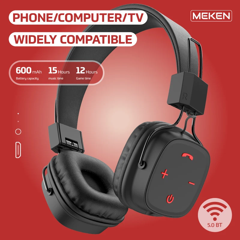 

Meken Wireless Bluetooth 5.0 Headphones Stereo Sounds Headsets 40mm Driver Over-Ear Foldable Earphones Noise Cancelling With Mic