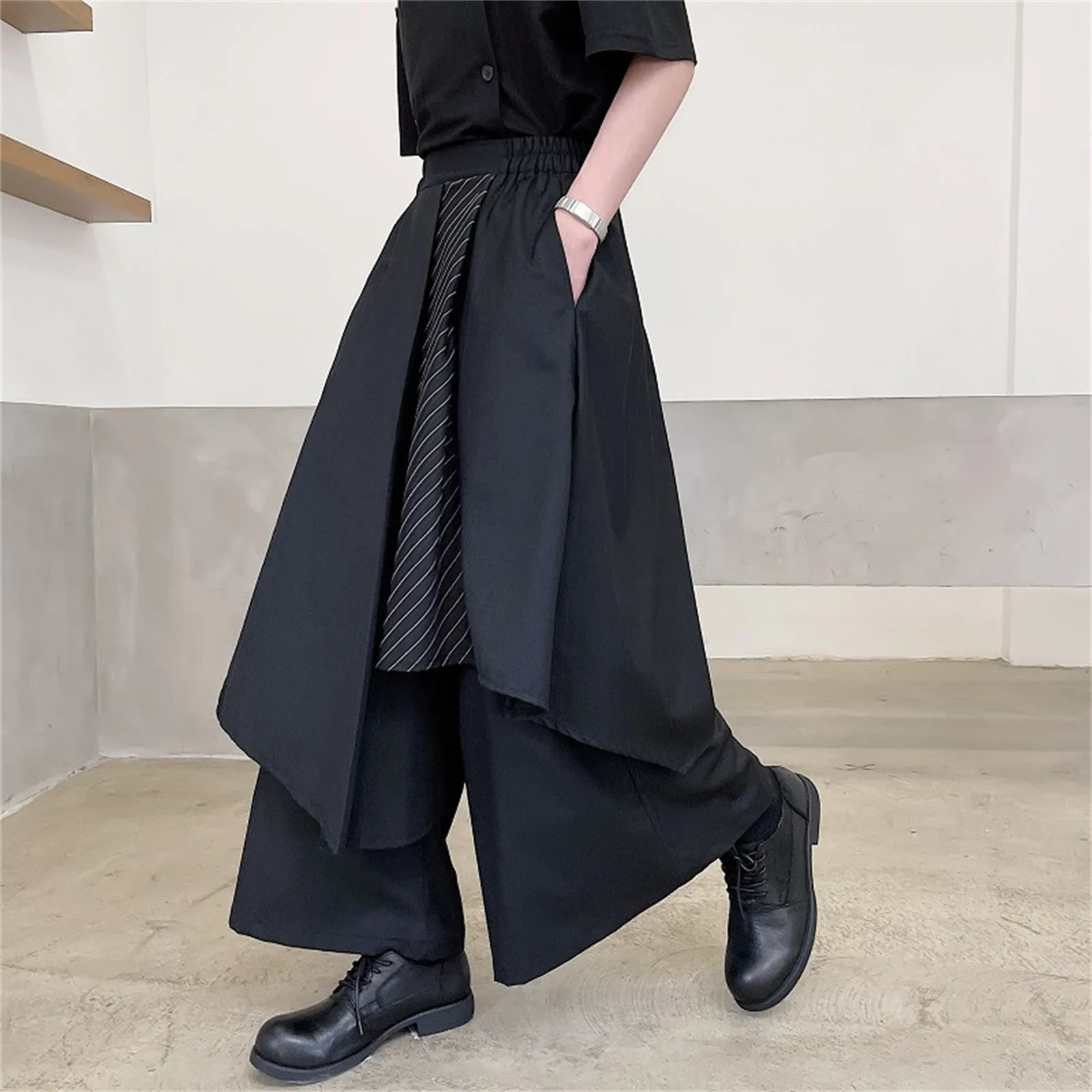 Men's Casual Skirt Pants Loose Wide Leg Harem Pant Japanese Kendo Culottes Memory Foam Slip Men S Pants with Elastic Waistband