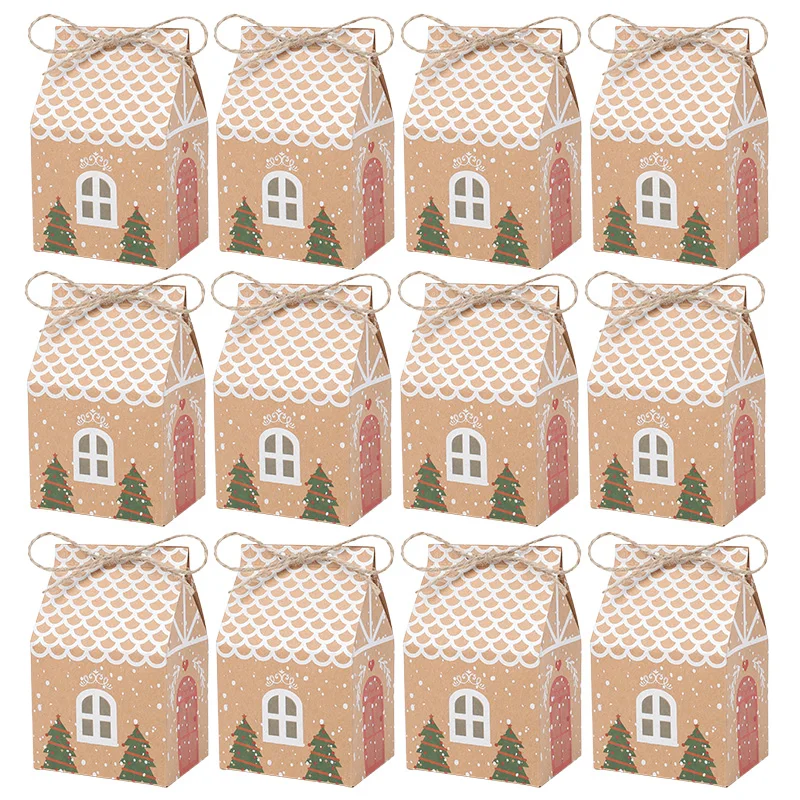 10-50 Stücke Hausförmige Geschenkbox Weihnachten Kraftpapier Süßigkeiten Kekse Verpackungsbox Weihnachten Neujahr Party Dekoration Kinder Gefälligkeiten – Detail 8