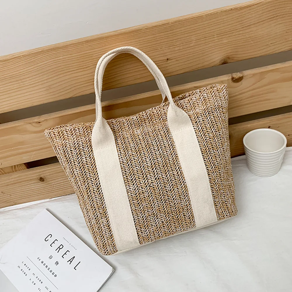 Summer Boho Handbag Tote Bag Women Straw Woven Rattan Basket Toiletry Storage Beach Handbag Travel Reusable Shoulder Bag Pouch