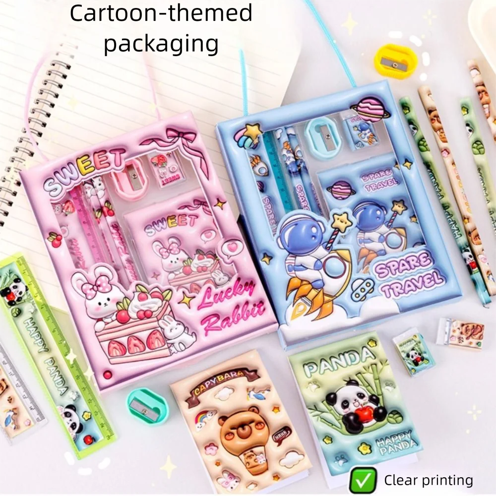 Capibara Study Stationery Set With Tote Bag Notebook Pencil Eraser Rulers Set Portable Stationery Gift Box Back To School Gift