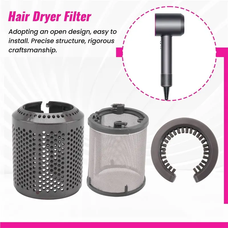 M04K Hair Dryer Inner Filter + Outer Filter Cage For Dyson Hair Dryer HD01 HD03 HD08 Models, With Filter Cleaning Brush Durable view 6