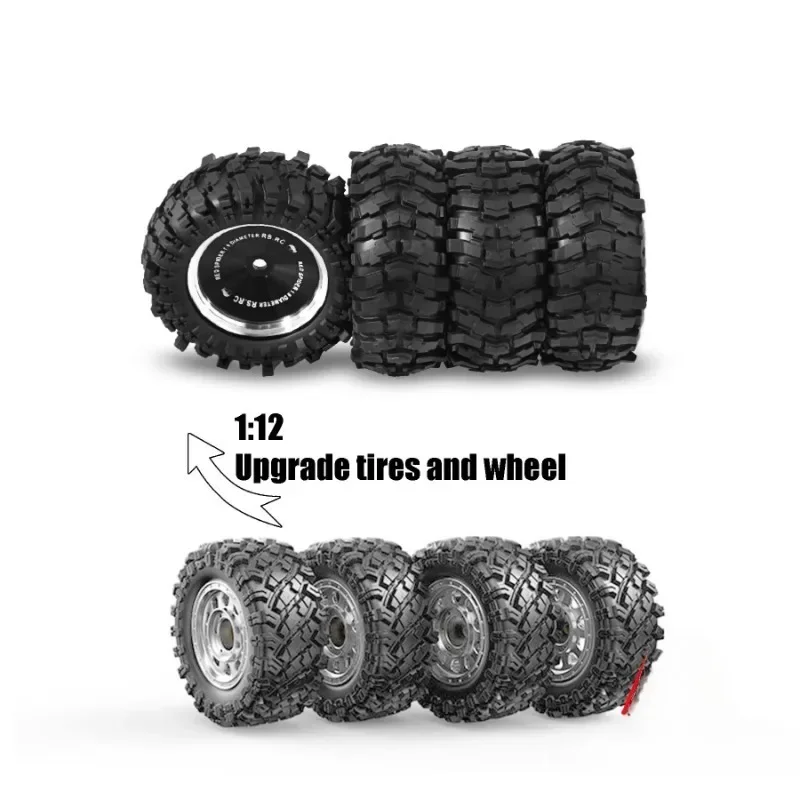 Roues à billes en métal de 1.9 pouces et pneus sur chenilles, diamètre extérieur 88mm, 4 pièces pour voiture sur chenilles 1/10/12 MJX H12Y + Axial SCX10 AXI03007 Tamiya CC01 D90