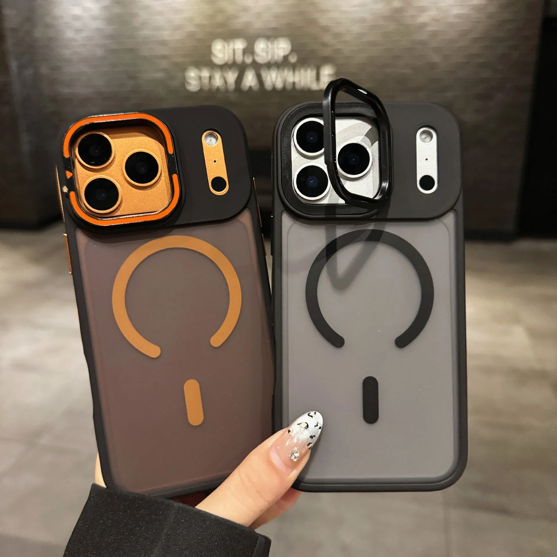 Drip Oil Matte Suitable for iPhone 17Air Phone Case 16Promax Lens Holder 15Pro Magnetic Suction 13 14dual Color Protective Cover