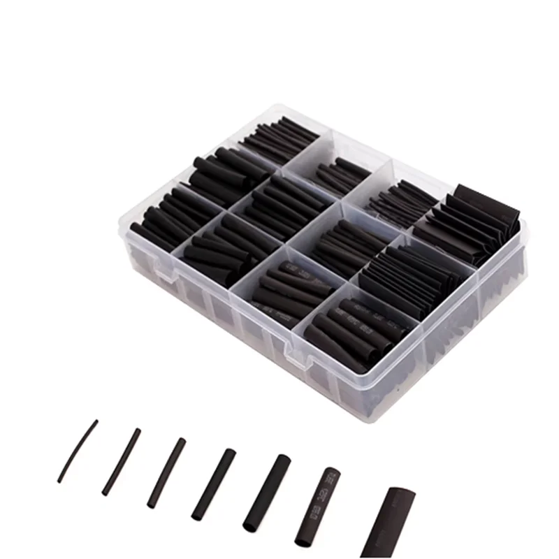 625pcs/lot Thermoresistant tube Shrink wrapping 2:1 Black heat shrink Sleeving set Wire Cable Polyolefin Wrap Tubing