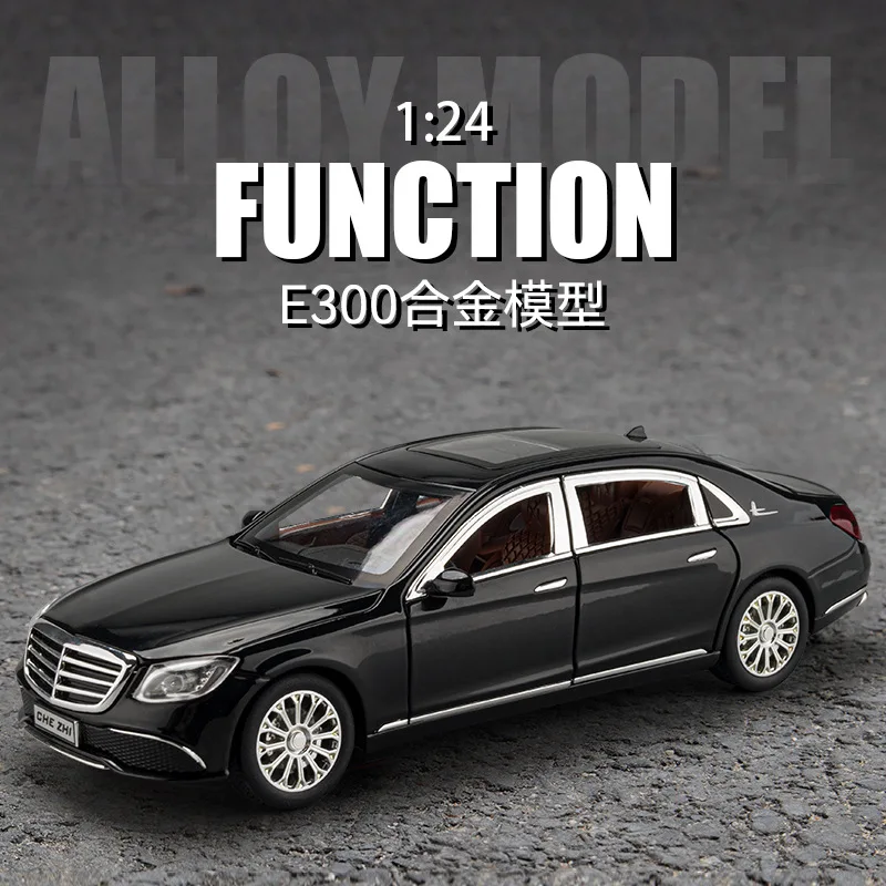 

Масштабная модель автомобиля E300 1:24 из сплава, со звуком, светом, функцией отката, амортизацией и рулевым управлением, в коробке, игрушка