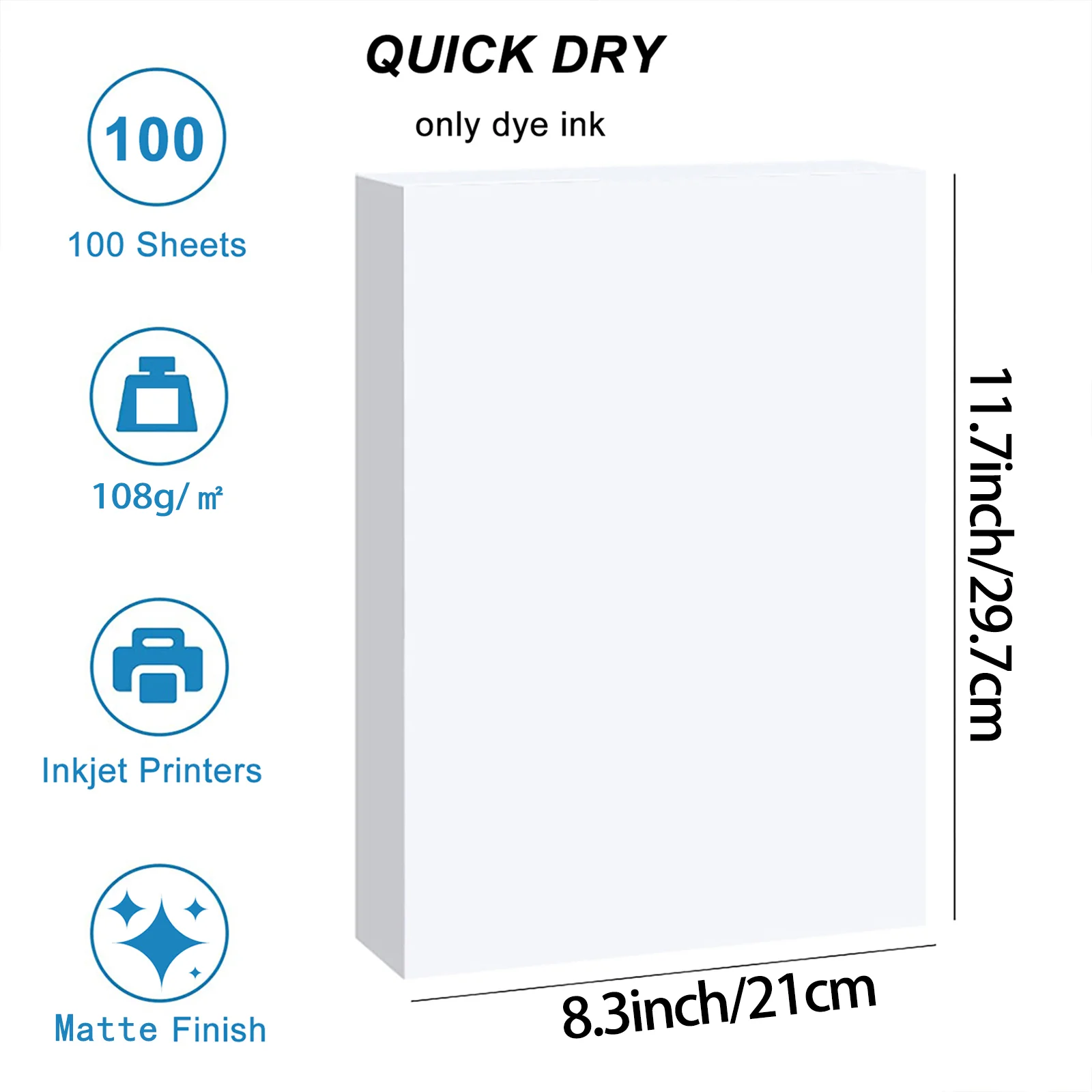 Image 3: 100 feuilles de papier photo mat A4 pour imprimantes jet d'encre, 108 g/m², imprimable recto simple